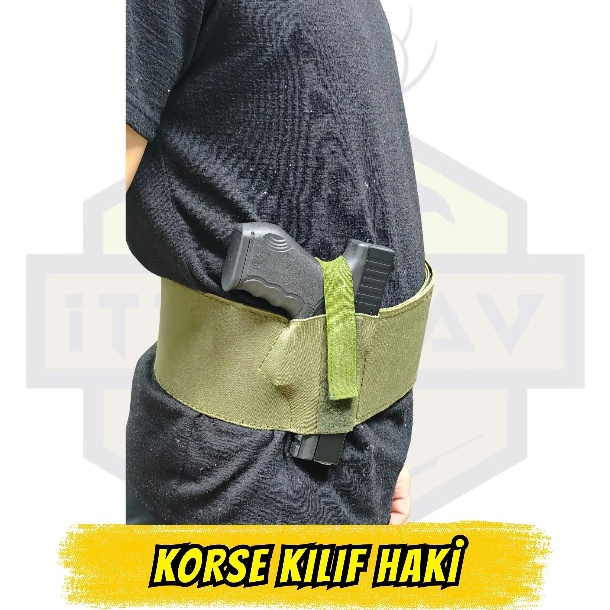 Korse Tipi Gizli Taşıma Silah Kılıfı - Haki (Ekstra Şarjör Bölmeli)