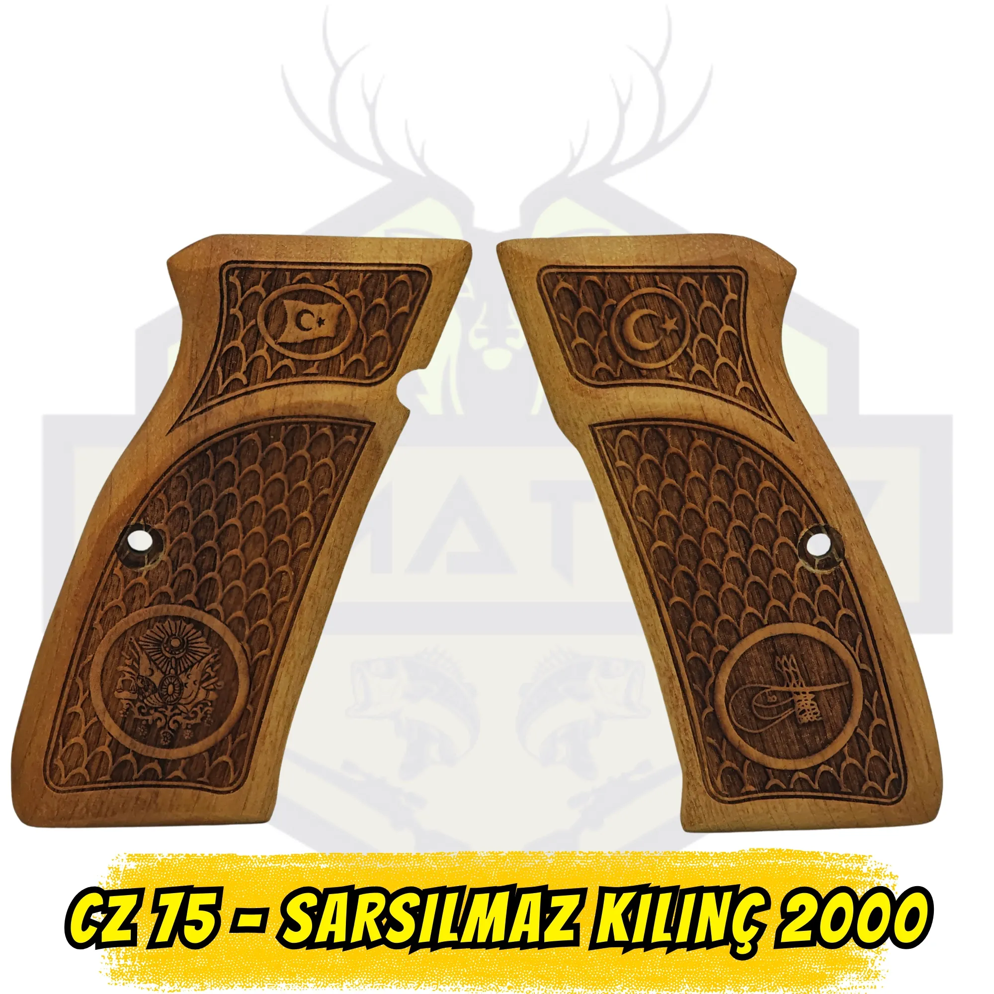 CZ 75 / Sarsılmaz Kılınç 2000 Uyumlu Tuğra & Ayyıldız İşlemeli Hakiki Ceviz Kabze