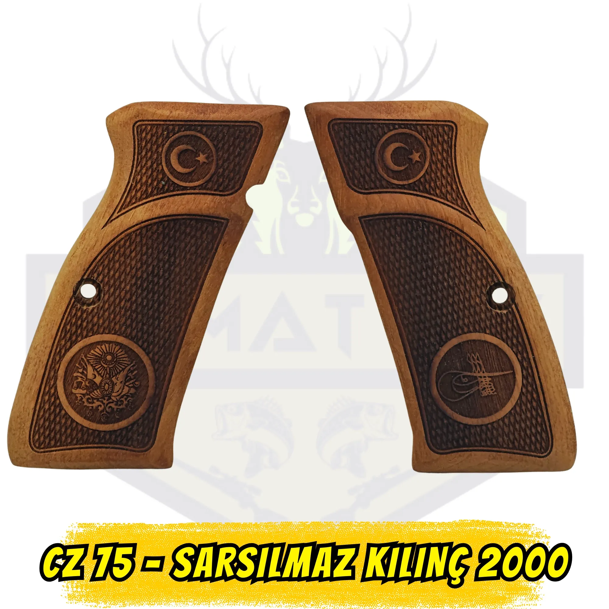 CZ 75 / Sarsılmaz Kılınç 2000 Uyumlu Tuğra & Ayyıldız İşlemeli Hakiki Ceviz Kabze
