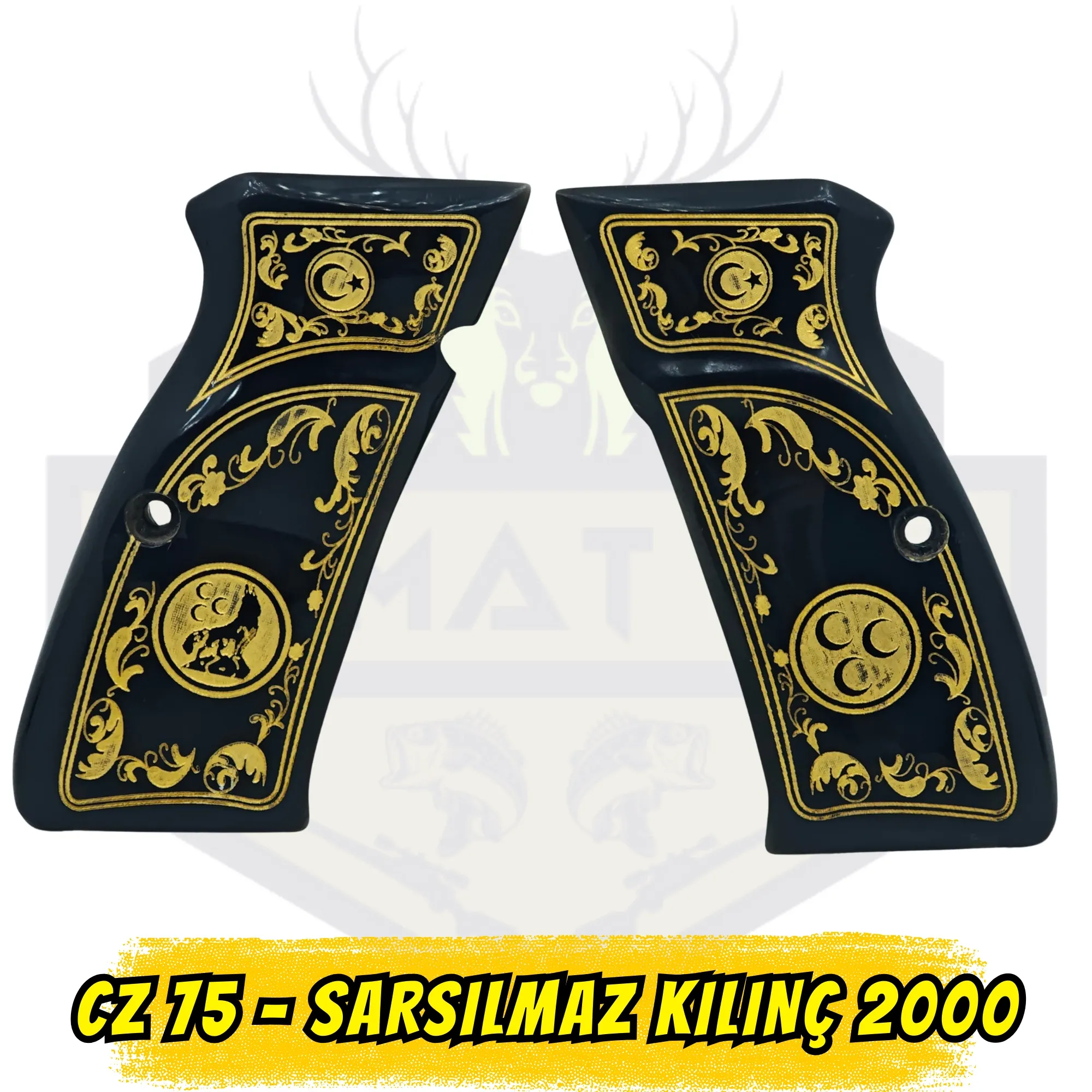 CZ 75 / Sarsılmaz Kılınç 2000 Sedef Kabze - Sarı İşlemeli 3 Hilal, Kurt & Ayyıldız
