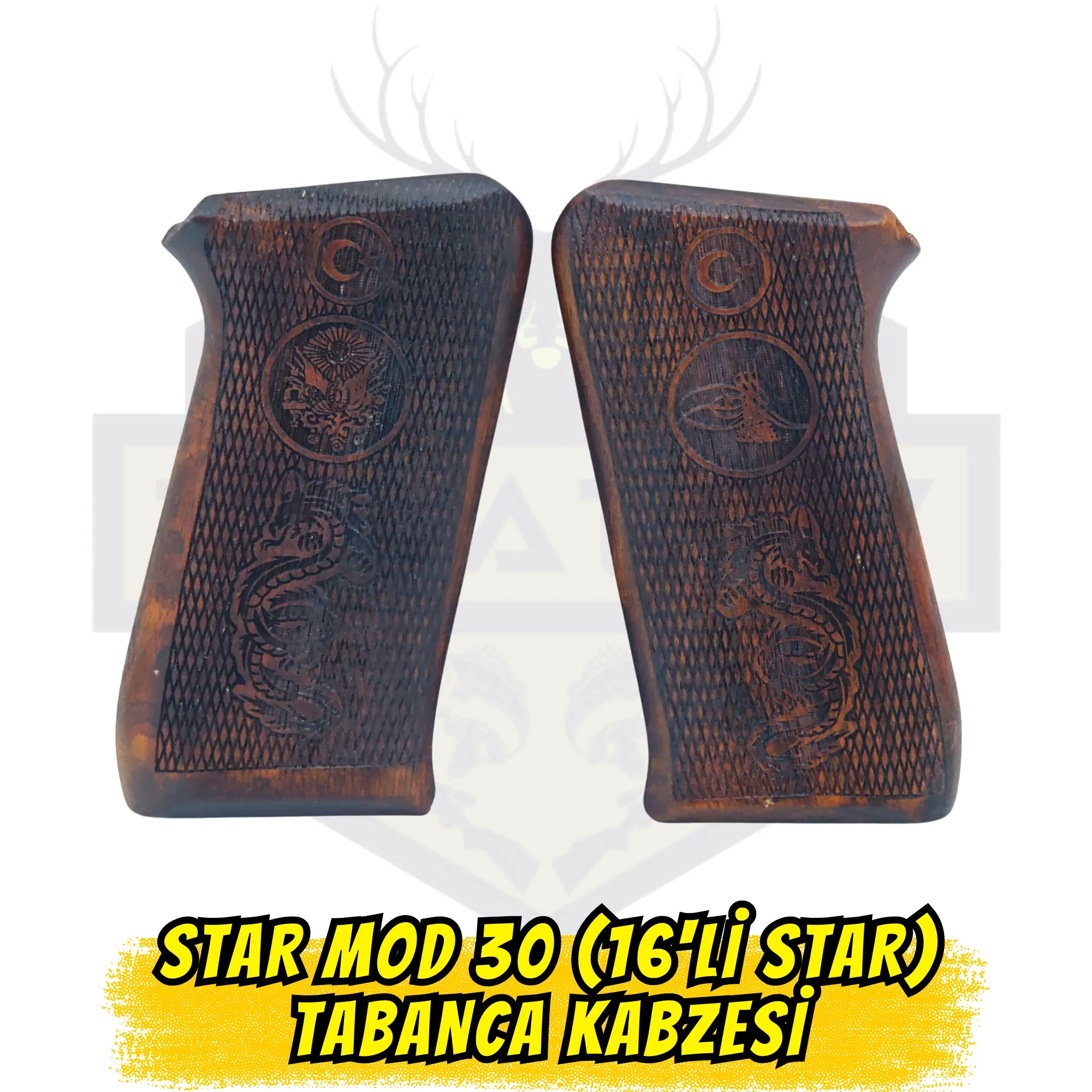 Star Mod 30 (16lı Star) Uyumlu Dragon ve Osmanlı Hanedan İşlemeli Hakiki Ceviz Kabze