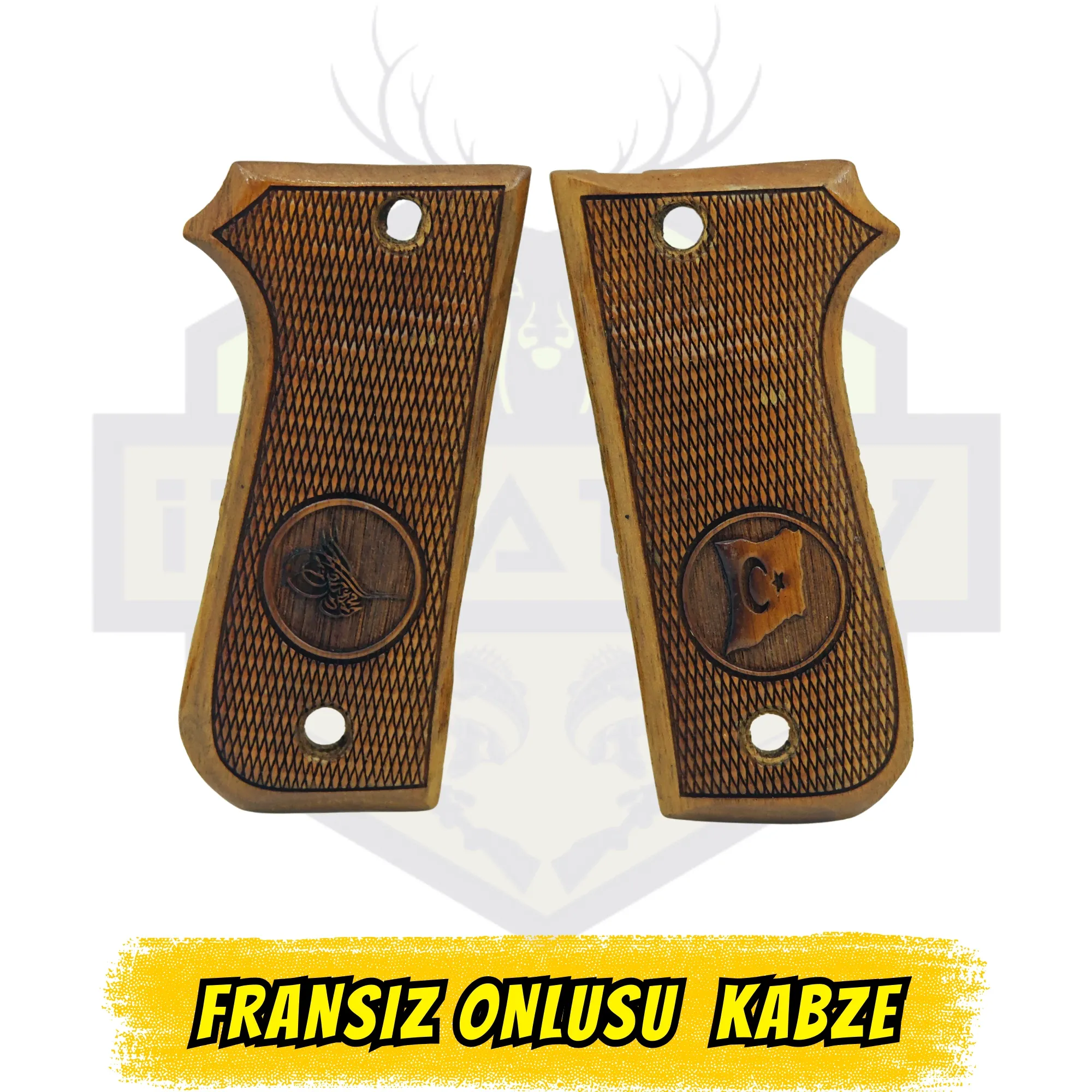 Fransız Onlusu (Unique) Uyumlu Tuğra ve Türk Bayrağı İşlemeli Hakiki Ceviz Kabze