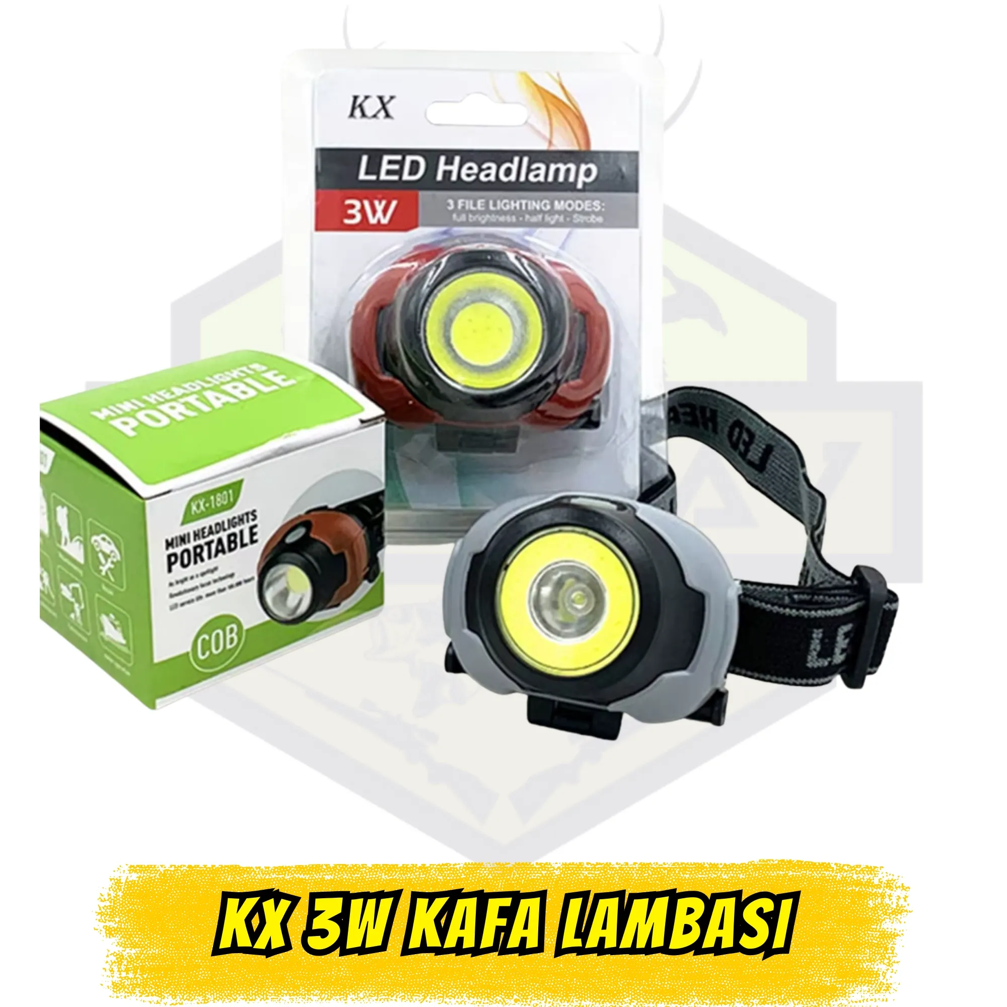 KX 3W Uzun Menzilli LED Kafa Lambası - 3 Kademeli Vmax Pil Dahil Seri