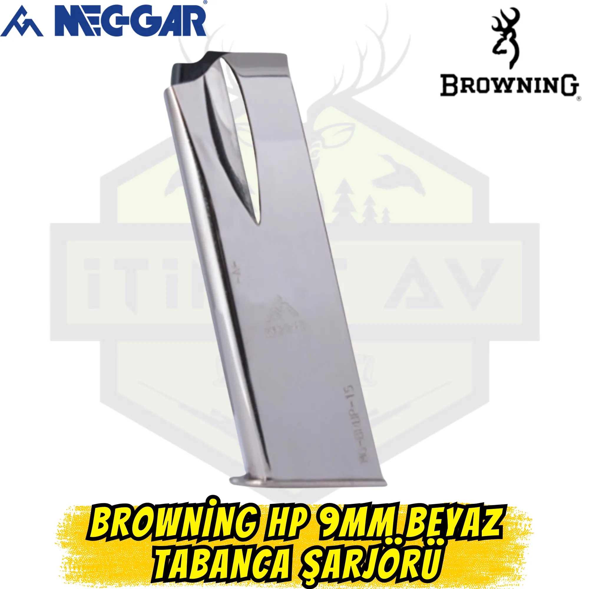 Mec-Gar Browning 14 lü Beyaz Şarjörü 9mm Nikel