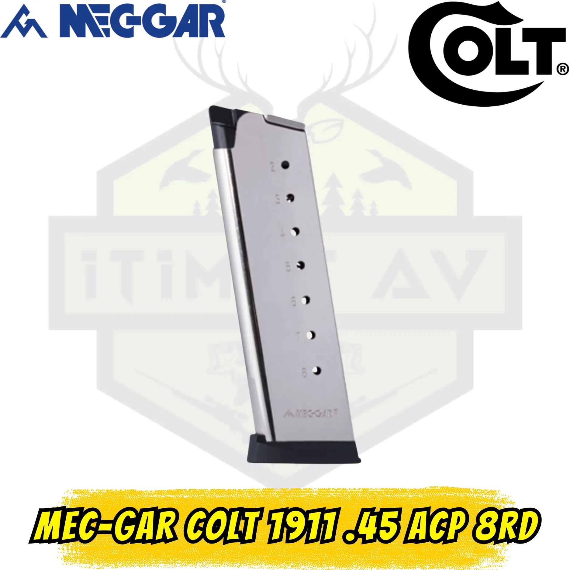 MEC-GAR Colt 1911 .45 ACP 8RD Inox Beyaz Şarjör - Paslanmaz Çelik & Metal Takviyeli