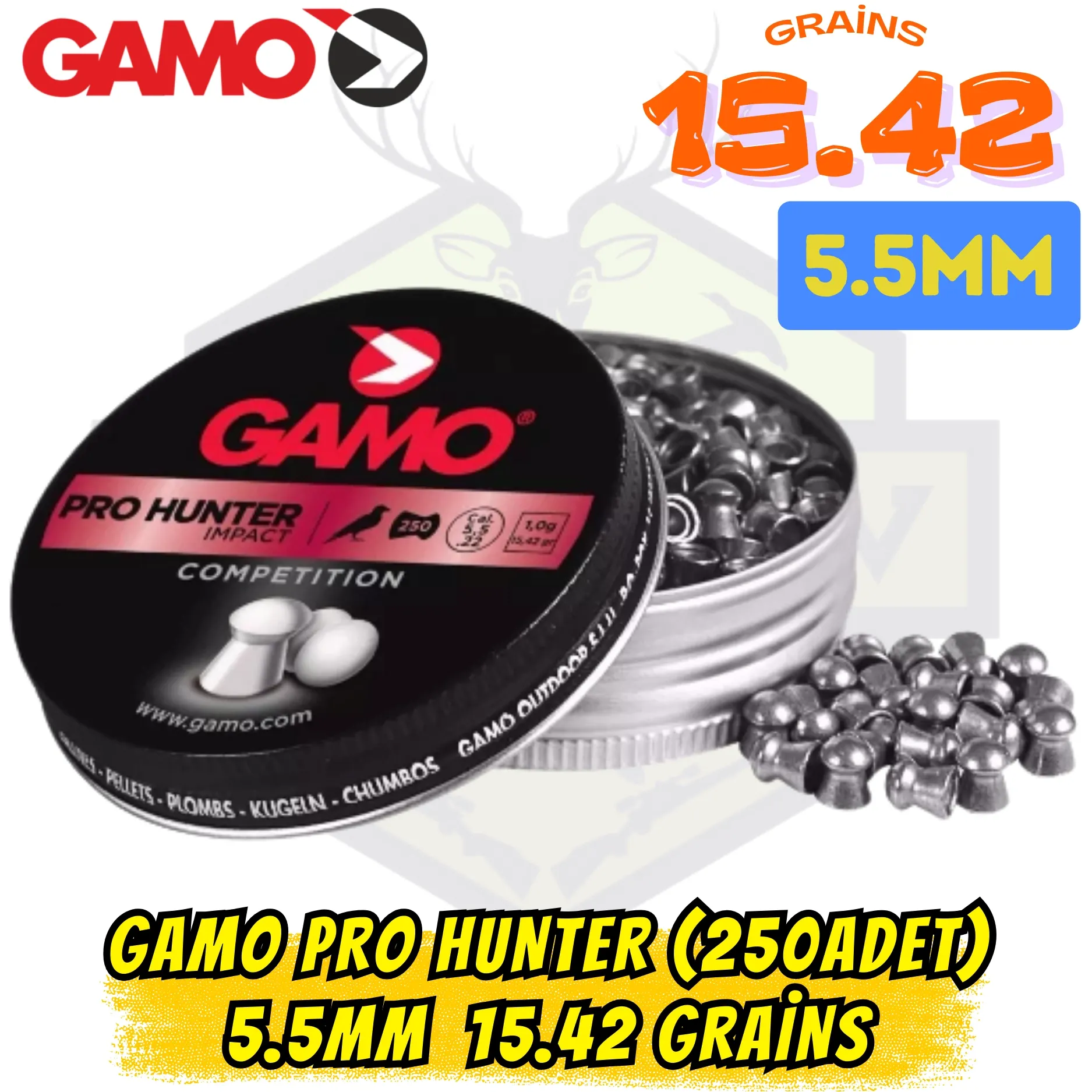 Gamo Pro Hunter Impact 5.5mm Havalı Tüfek Saçması (250 Adet) - 15.42 Grain