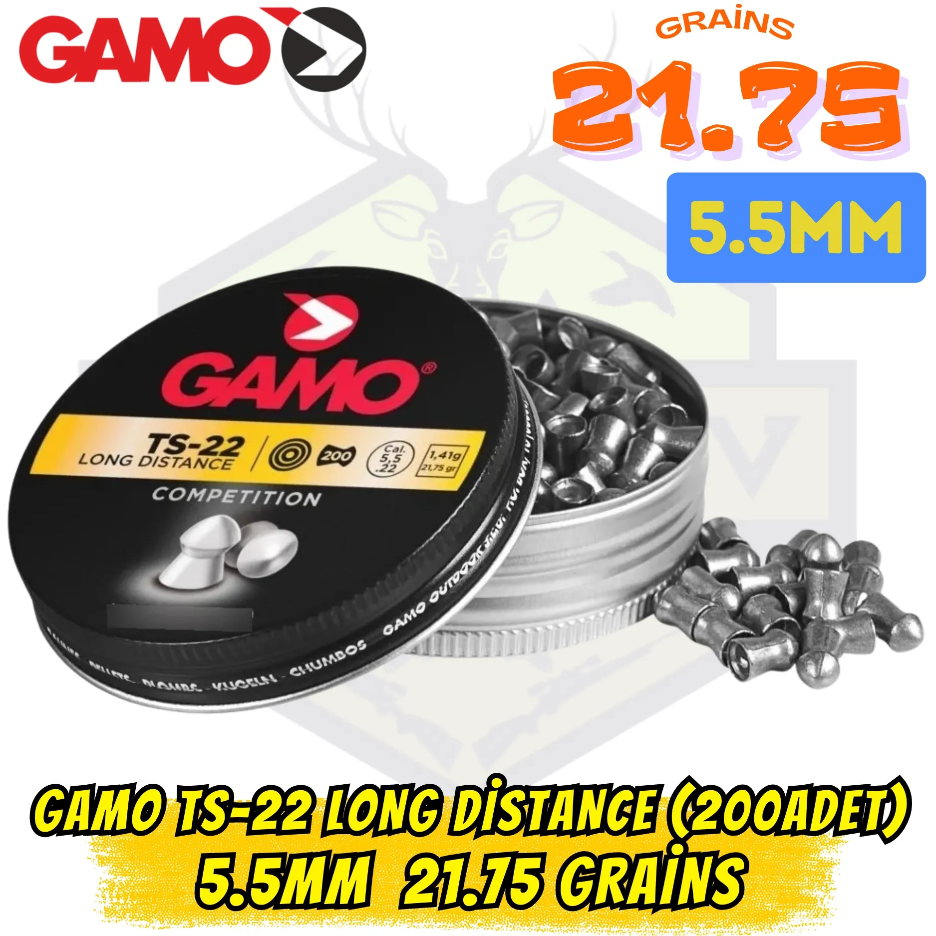 Gamo TS-22 Long Distance 5.5mm Havalı Tüfek Saçması (200 Adet) - 21.75 Grain