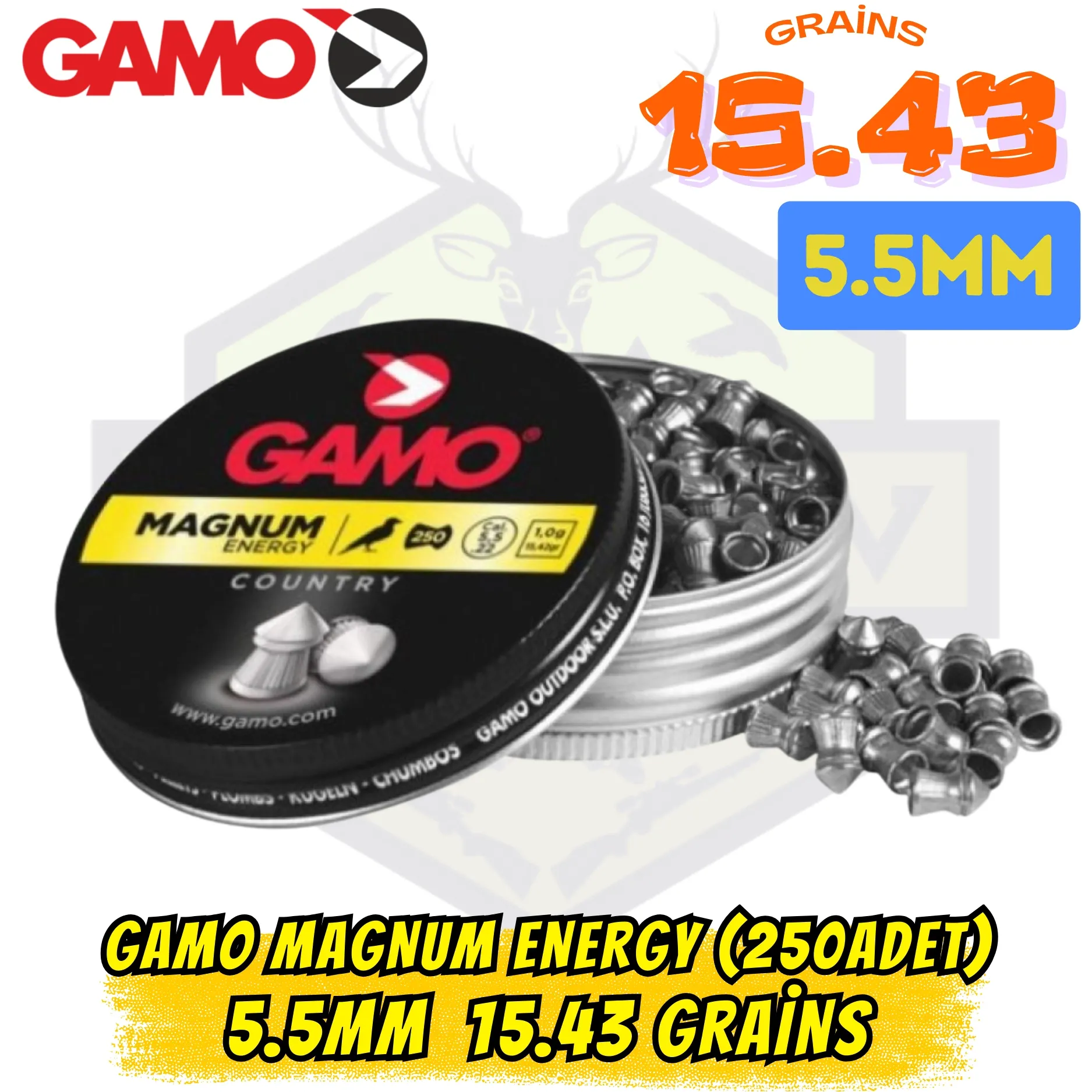 Gamo Magnum Energy 5.5mm Havalı Tüfek Saçması (250 Adet) - 15.43 Grain