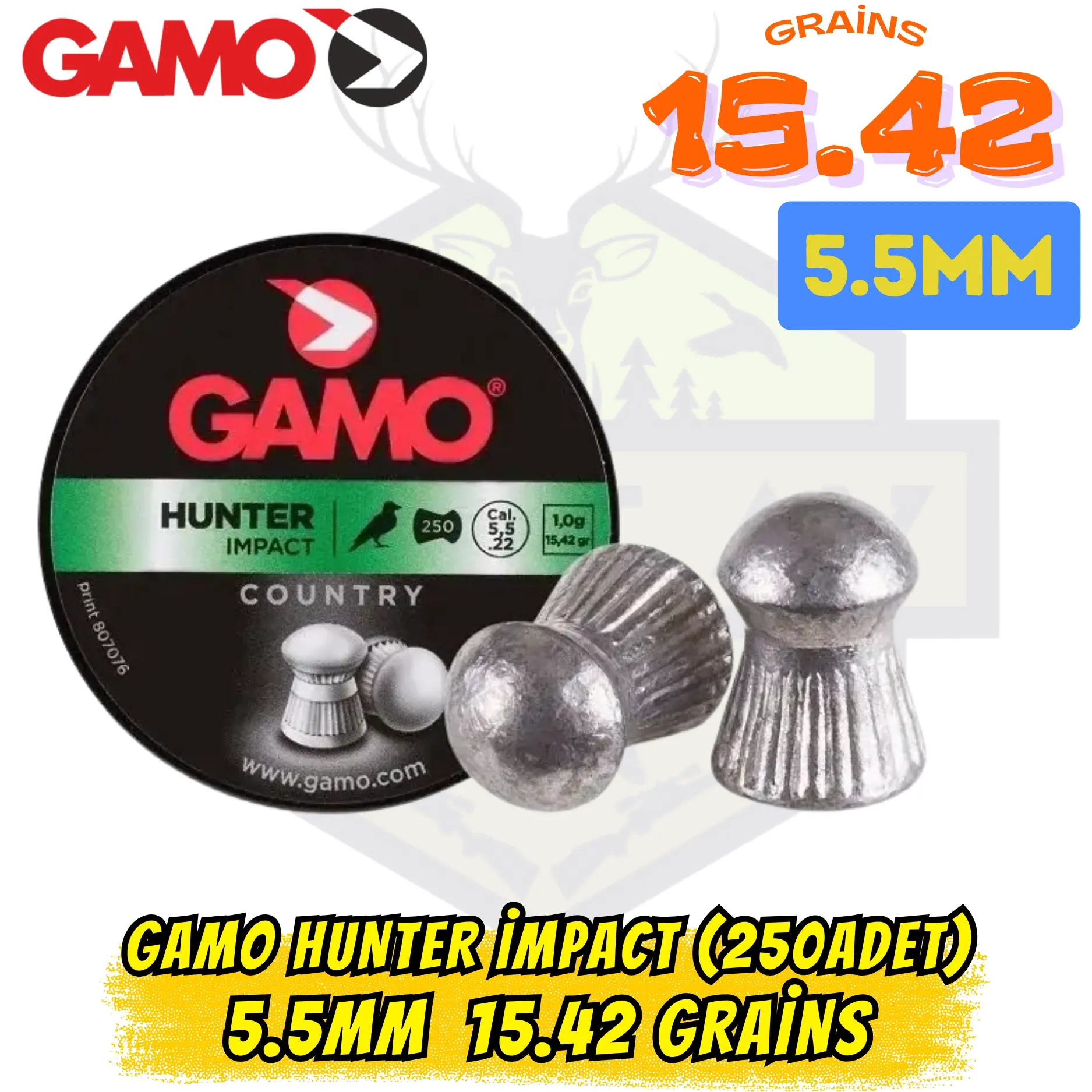 Gamo Hunter Impact 5.5mm Havalı Tüfek Saçması (250 Adet) - 15.42 Grain