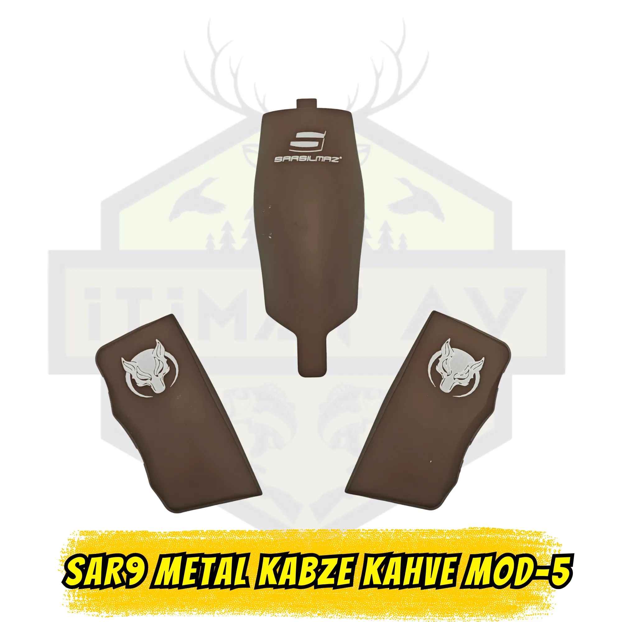 Sarsılmaz SAR9 & SAR9 Compact Uyumlu Metal Kabze - Kahverengi (Kurt Figürlü & Sarsılmaz Logolu) - Model 5
