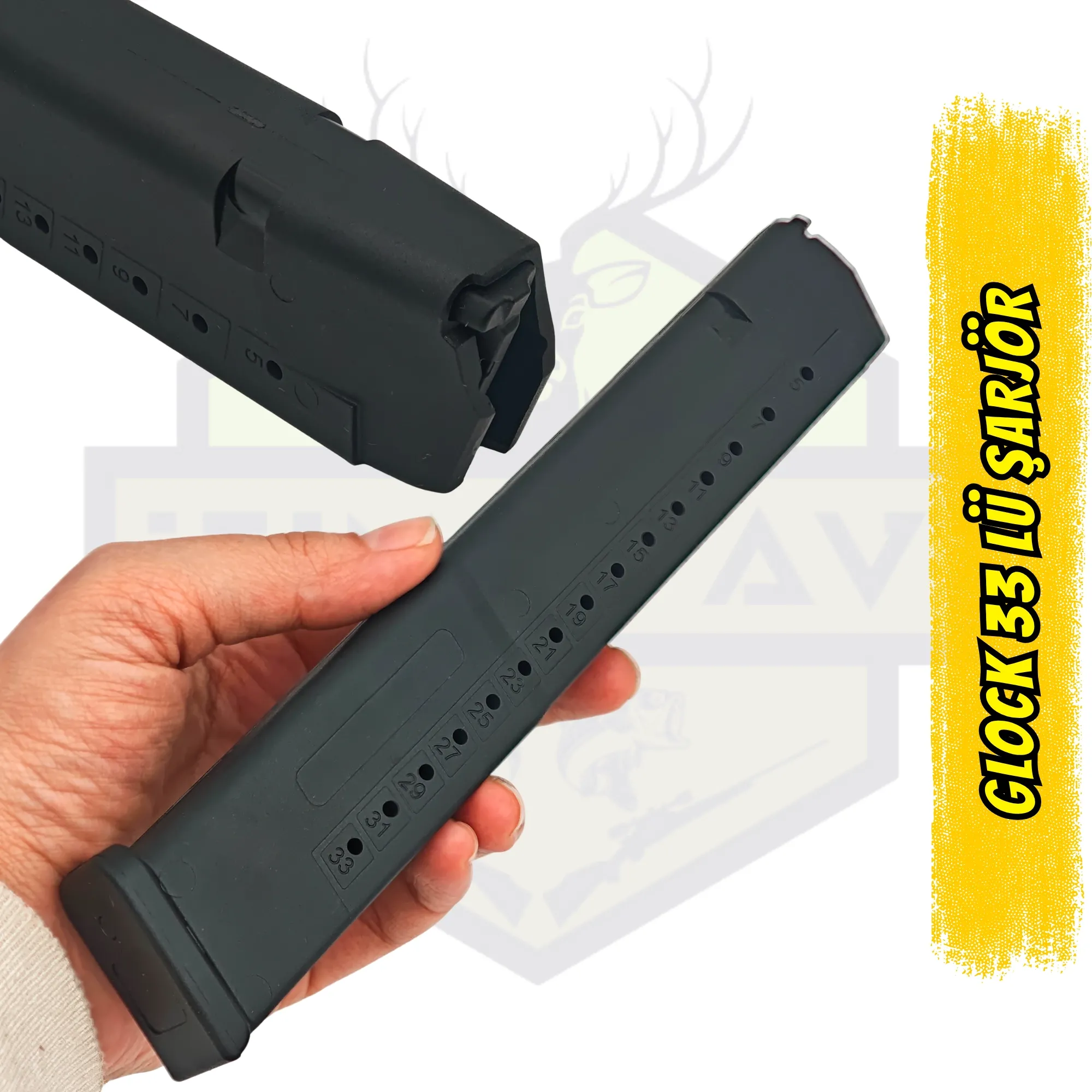 Glock 9mm Full Polimer Uzatılmış Şarjör - 33 Mermi Kapasiteli Yüksek Hacim