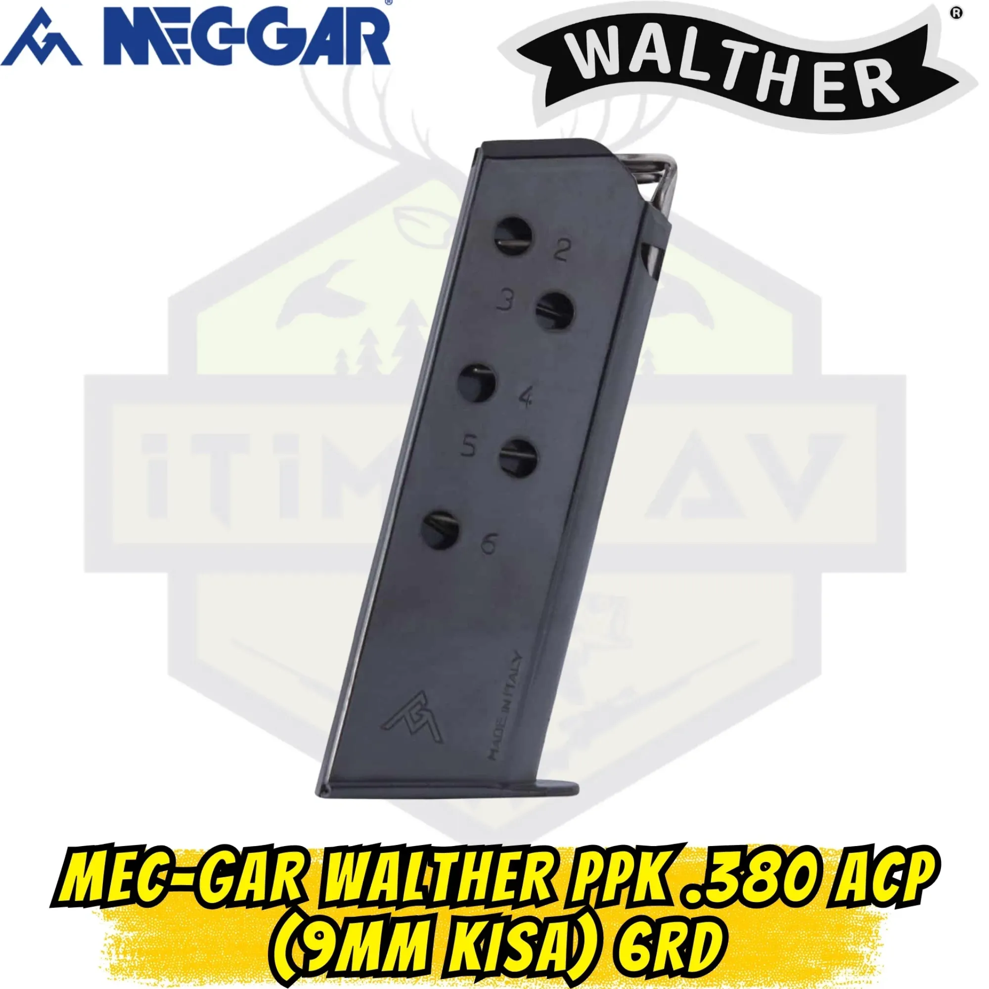 MEC-GAR Walther PPK .380 ACP (9mm Kısa) 6RD Siyah Şarjör - Klasik Çelik Takipçili