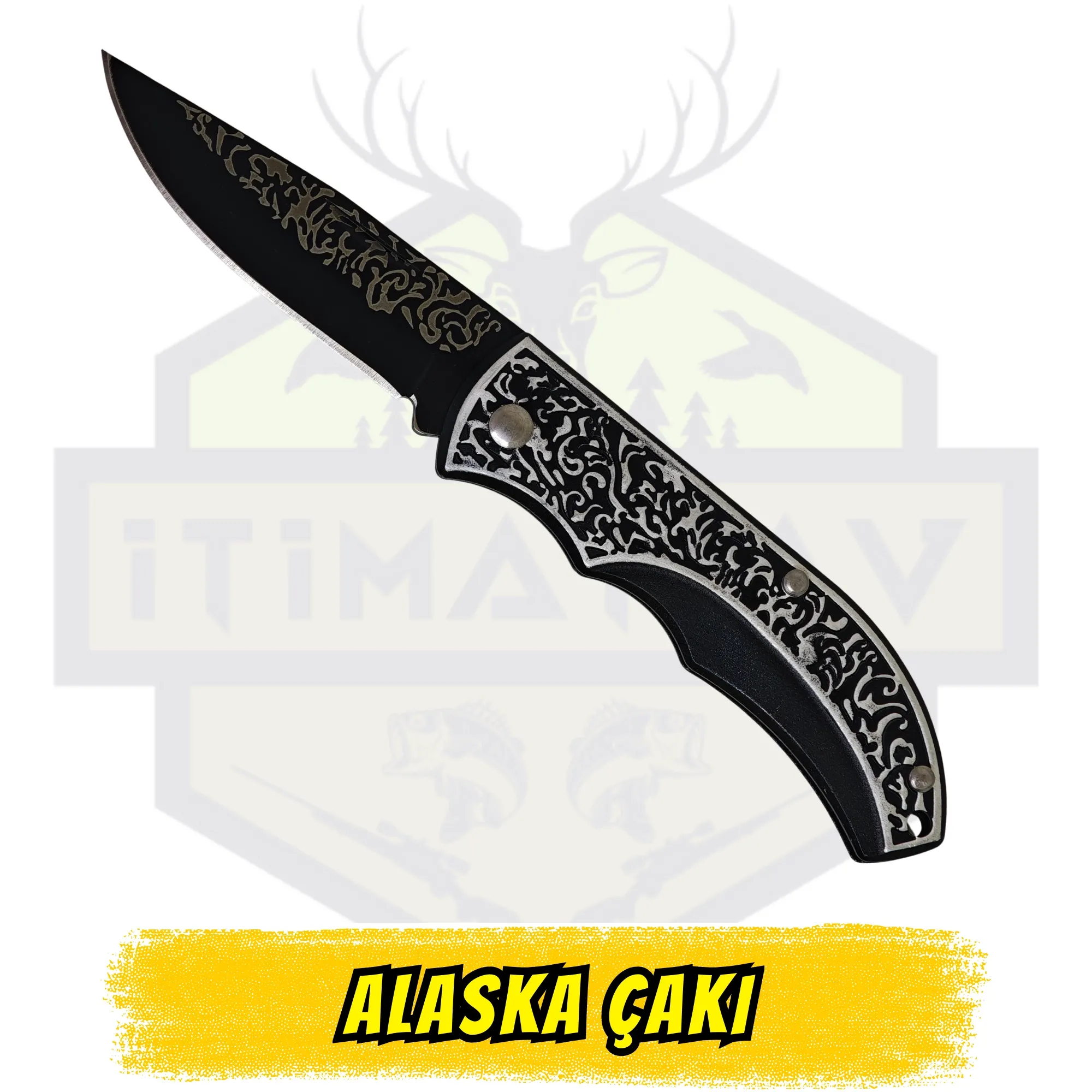 Alaska Siyah Beyaz İşlemeli Ufak Ekonomik Çakı - Açık Uzunluk 15 cm Kapalı 8.5 cm