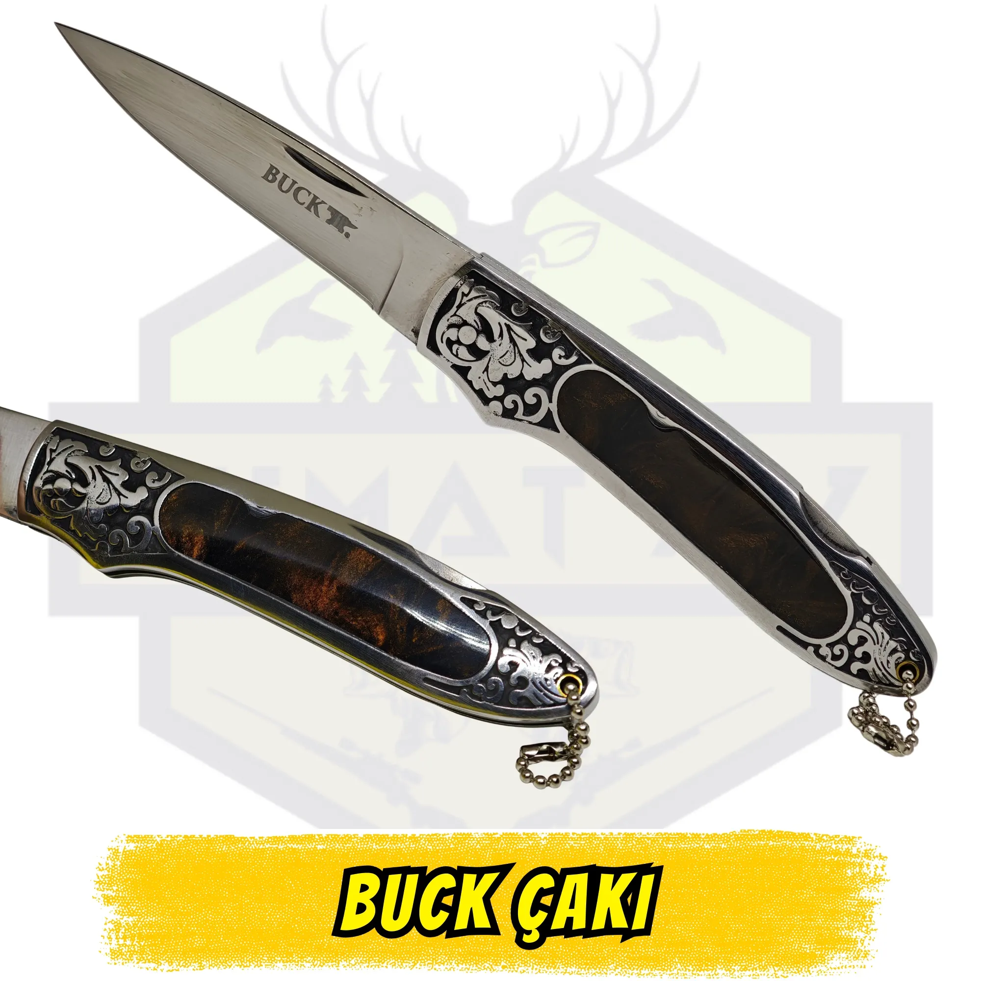 Buck Katlanır Çakı İşlemeli Sedef Kabze - Açık Uzunluk 20 cm Kapalı 10.5 cm