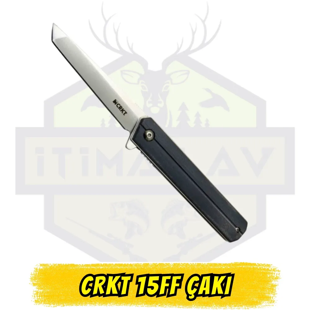 CRKT 15FF BK Tanto Çakı - 20 cm Taşıma Klipsli Deri Kılıflı