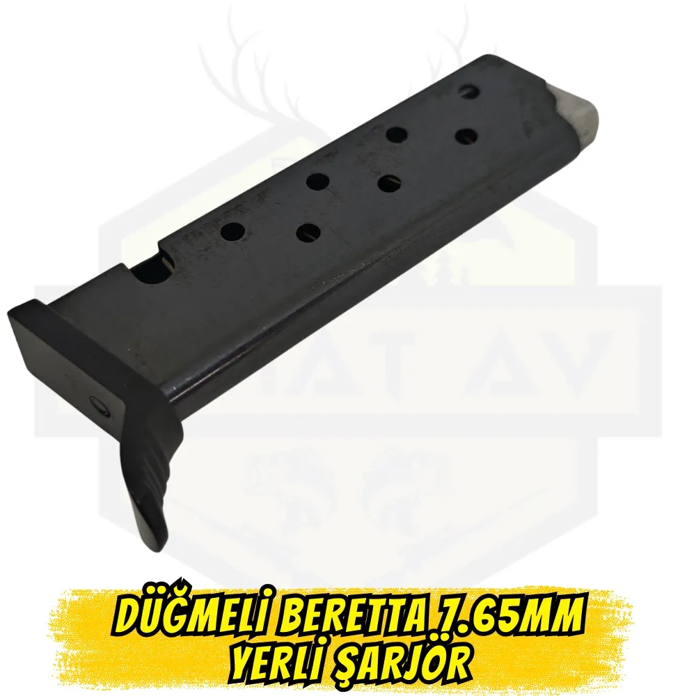 Düğmeli Beretta Model 70 7.65mm Tabanca Şarjörü (7 Fişek Kapasiteli - Yerli Siyah)