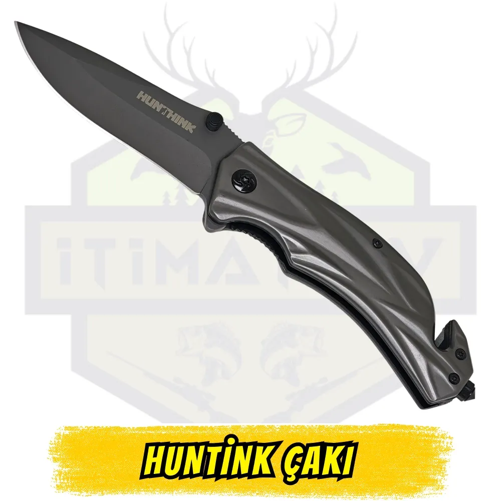 Huntink Katlanır Çakı Çelik Görünüm - Cam Kırıcı Tel Kesici Açık Uzunluk 20 cm Kapalı 12 cm