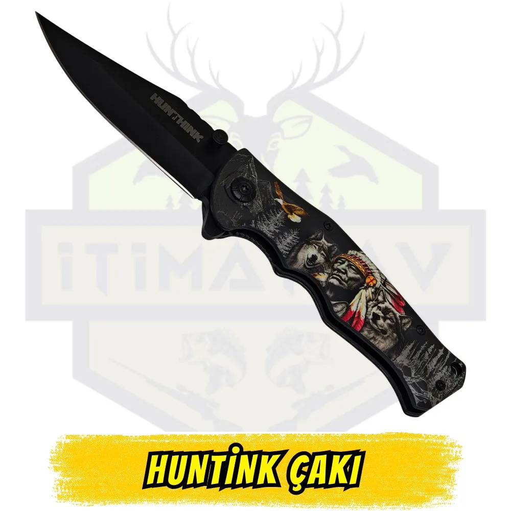Huntink Katlanır Çakı Kızılderili Kartal Kurt Orman Figürlü - Açık Uzunluk 20 cm Kapalı 11.5 cm
