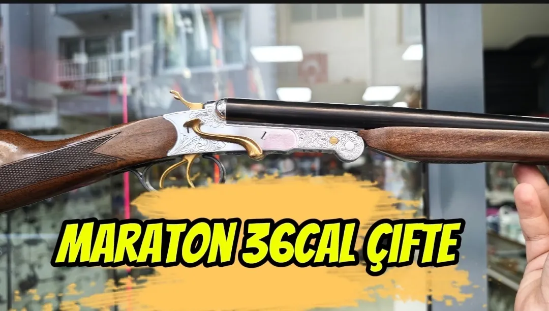 MARATON 36KALİBRE ÇİFTE Av Tüfeği İŞLEMELİ SARI PARÇALI
