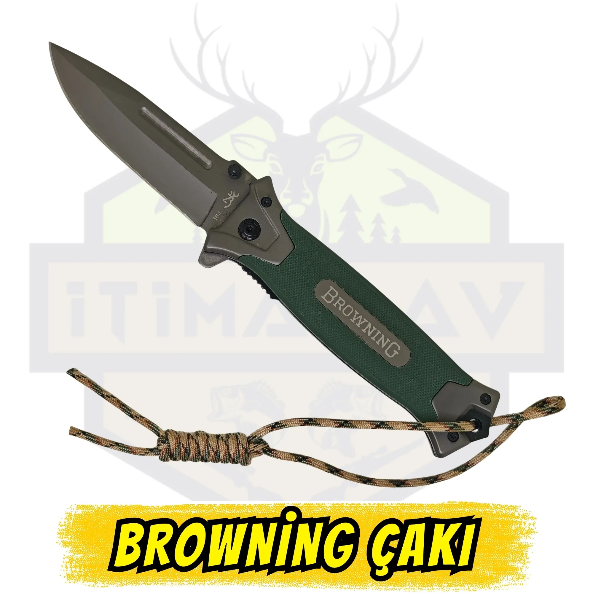 Browning Katlanır Çakı Yeşil Tırtıklı Sap - Açık Uzunluk 21 cm Kapalı 12 cm