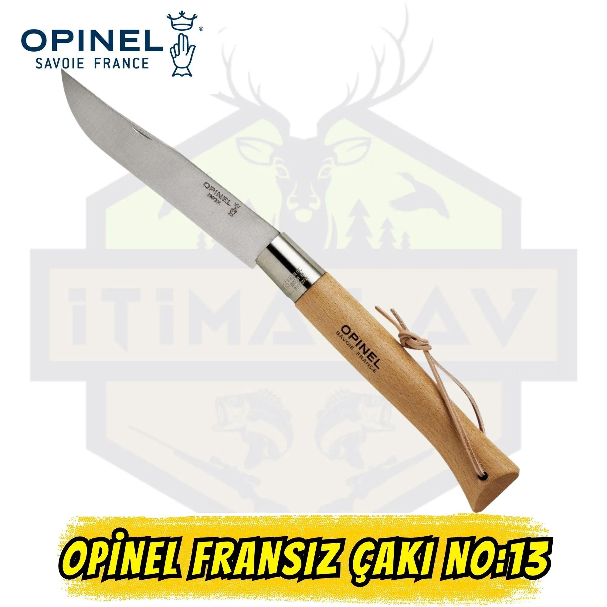 Opinel Inox No:13 Giant Çakı - Paslanmaz Çelik Yatagan Bıçak Kayın Sap Virobloc