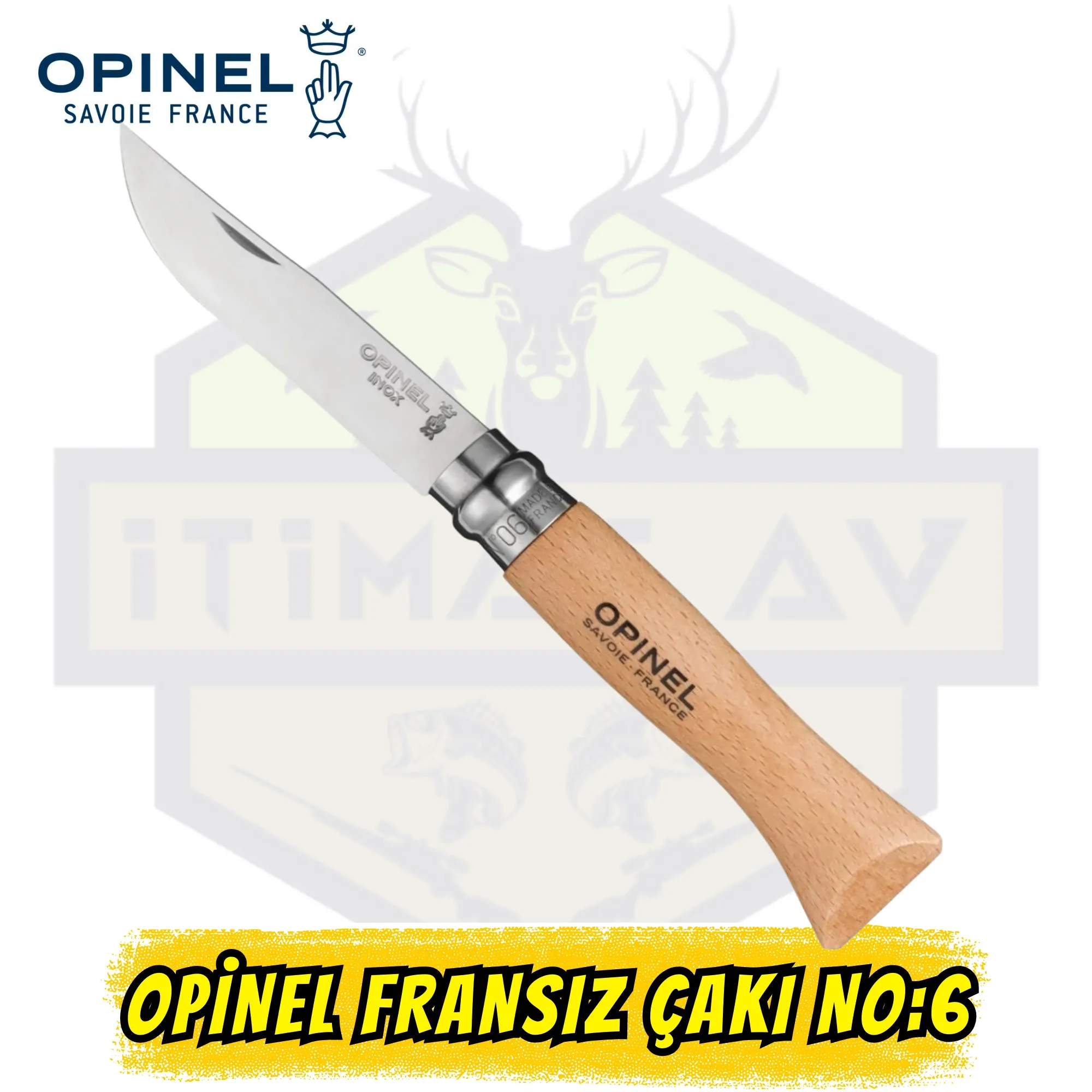 Opinel Inox No:6 Çakı - Paslanmaz Çelik Yatagan Bıçak Kayın Sap Virobloc