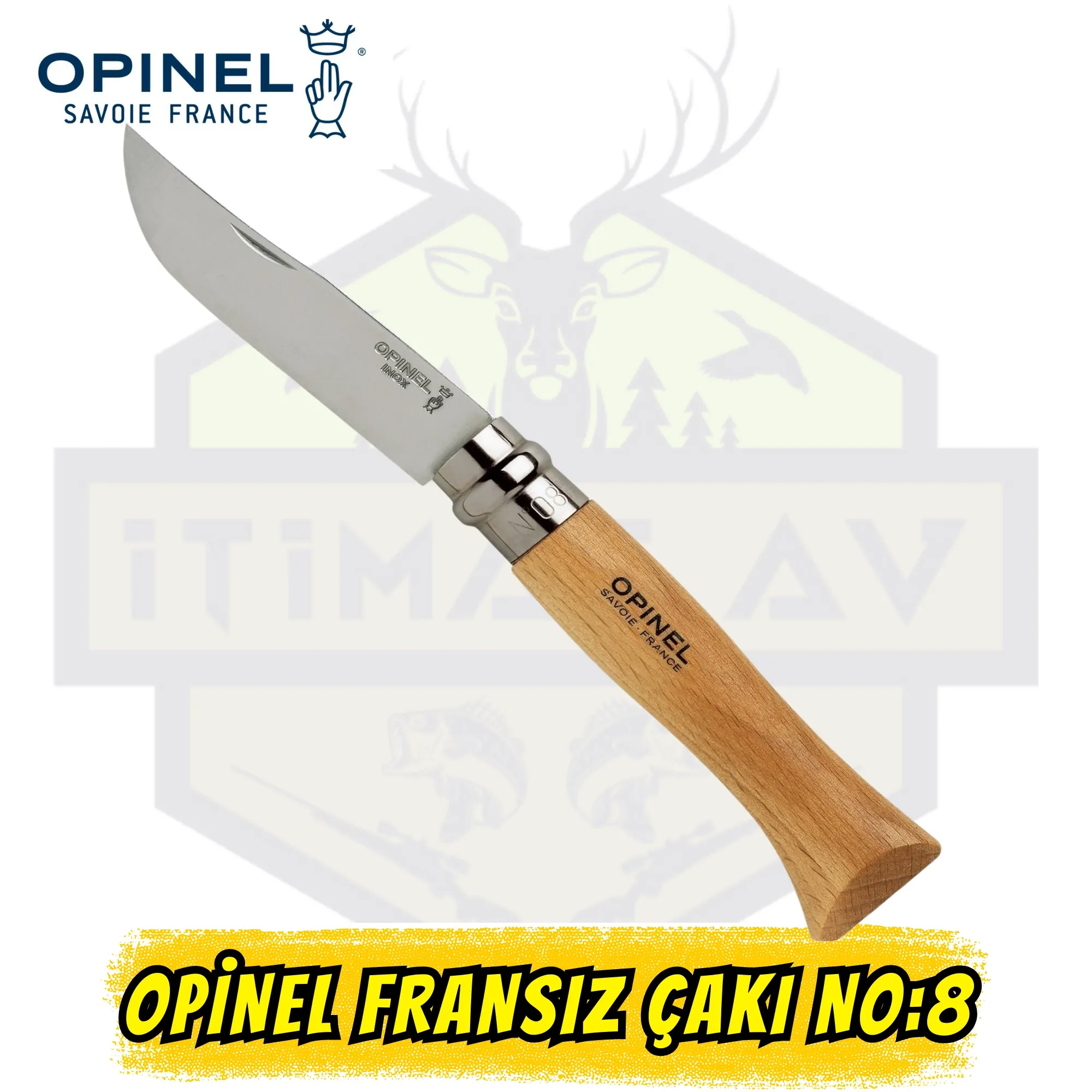 Opinel Inox No:8 Çakı - Paslanmaz Çelik Yatagan Bıçak Kayın Sap Virobloc