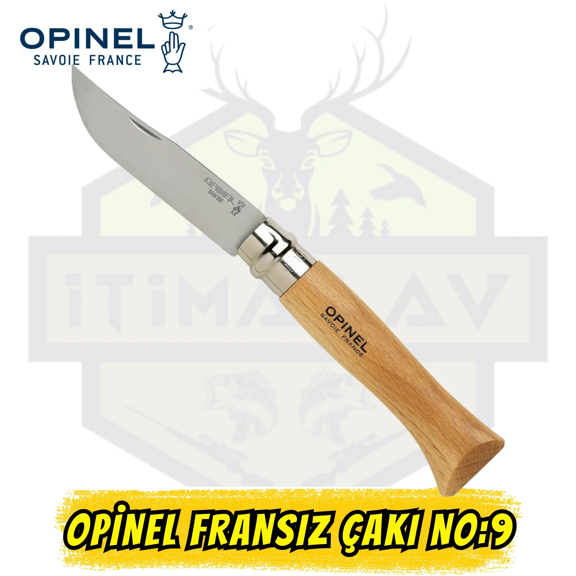 Opinel No:9 Karbon Çelik Çakı - Yatagan Bıçak Kayın Sap Virobloc