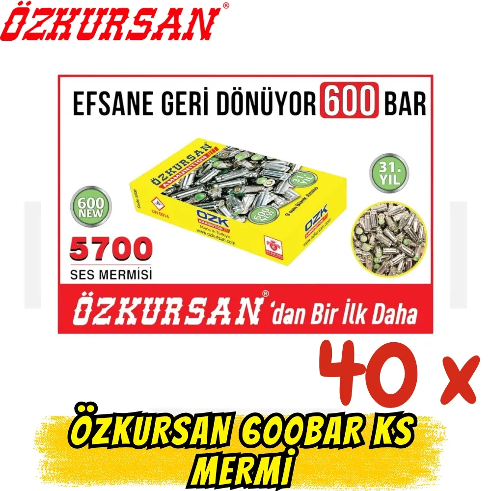 Özkursan 600 Bar Yüksek Basınçlı 9mm Kurusıkı Mermisi 1 Koli (40 Kutu - 2000 Adet)