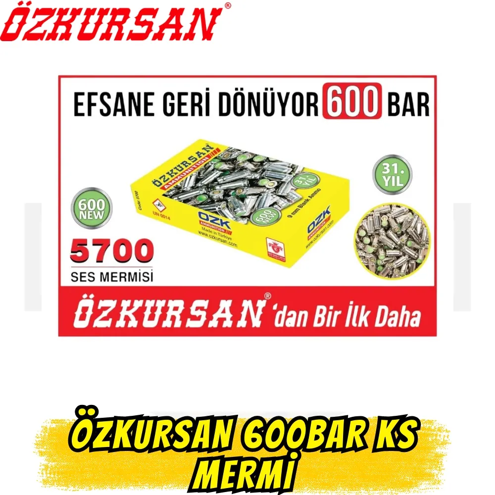 Özkursan 600 Bar Yüksek Basınçlı 9mm P.A.K. Kurusıkı Mermisi (50 Adet)