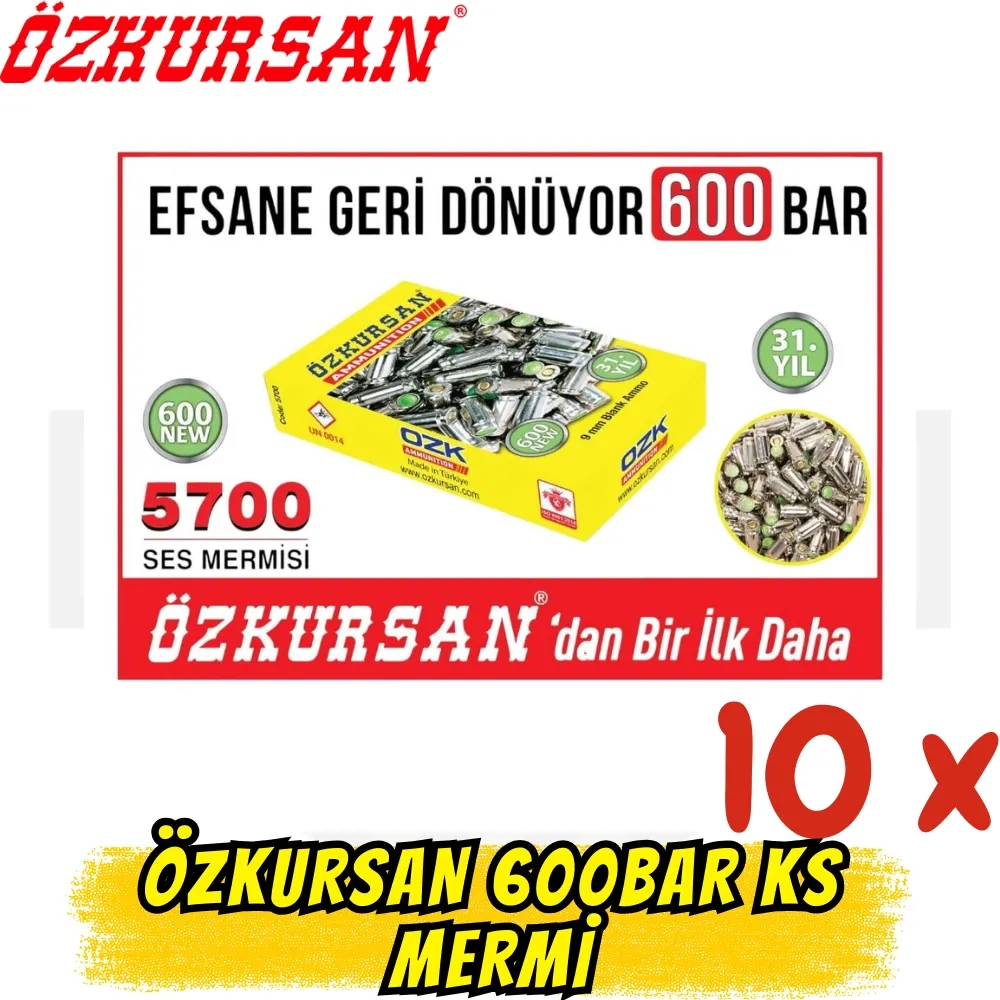 Özkursan 600 Bar Yüksek Basınçlı 9mm Kurusıkı Mermisi 10 Kutu (500 Adet)
