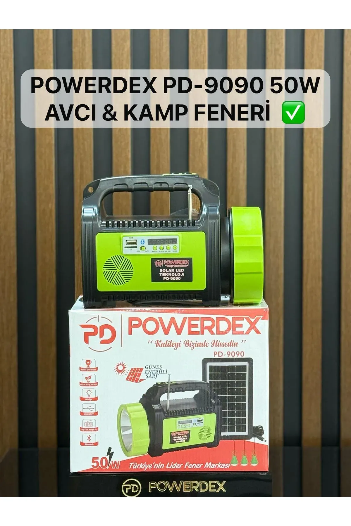 Powerdex PD-9090 Güneş enerjisi ile şarj olabilen radyolu 50W