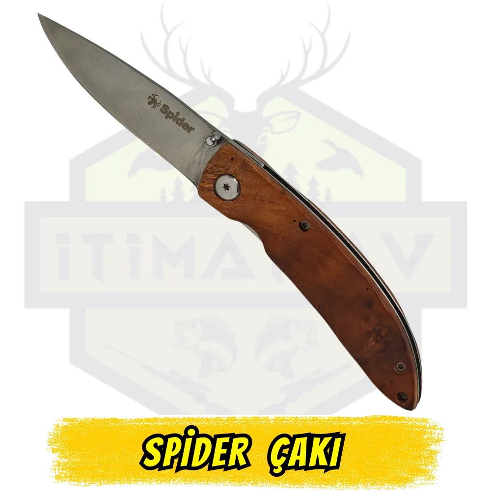 Spider Katlanır Çakı Ahşap Sap - Açık Uzunluk 19.5 cm Kapalı 10 cm