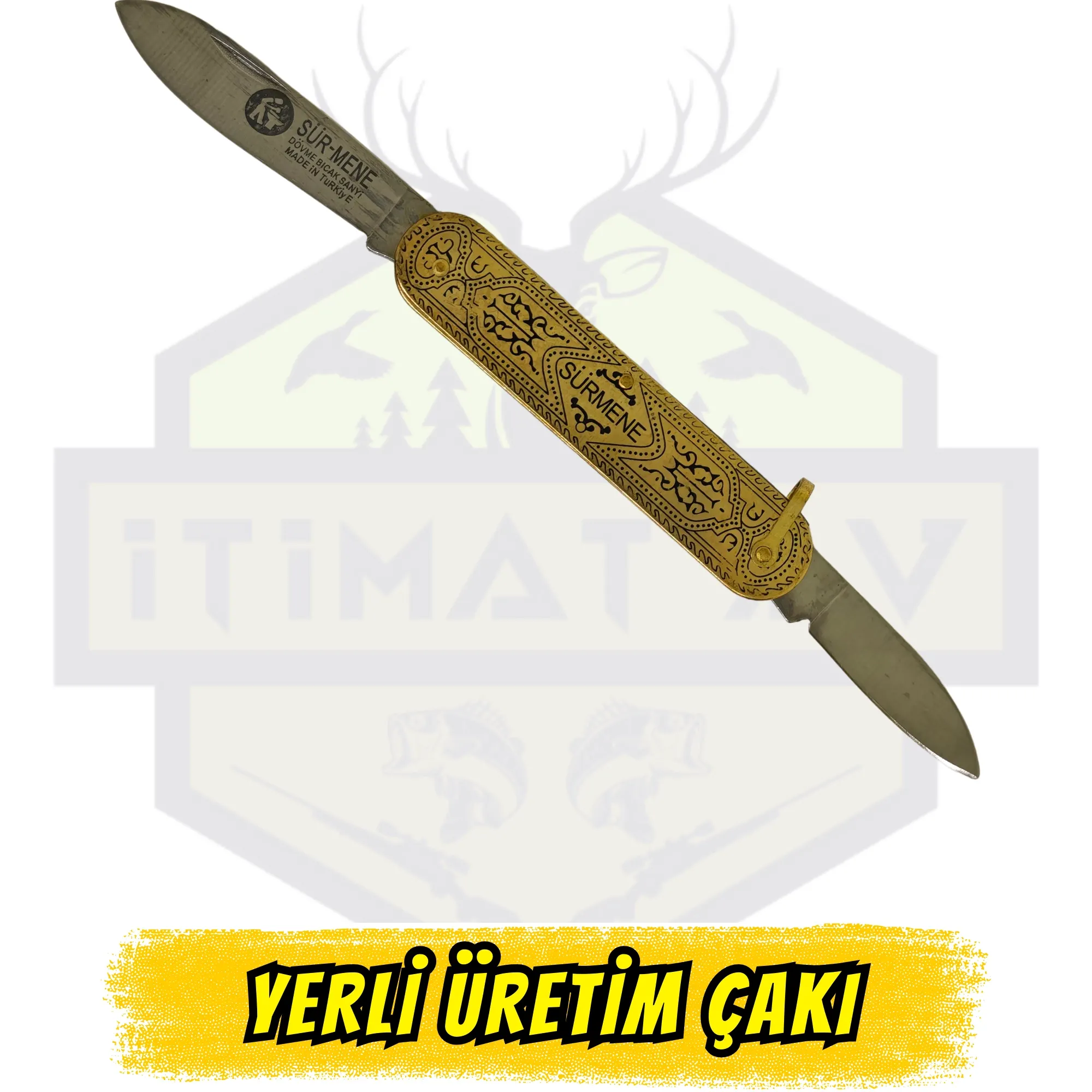 Sürmene Yerli El Yapımı Çift Bıçaklı Çakı Pirinç Sap - Açık Uzunluk 13.5 cm Kapalı 8 cm