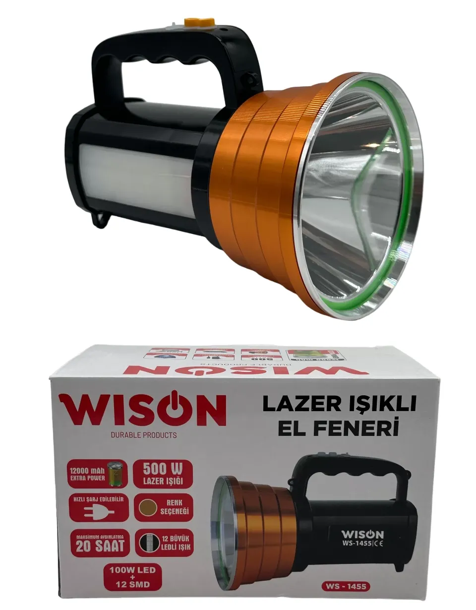 Wison WS-1455 50Wat 1200 mAh Sarjlı Uzun Menzilli Lazer Işıklı El Feneri