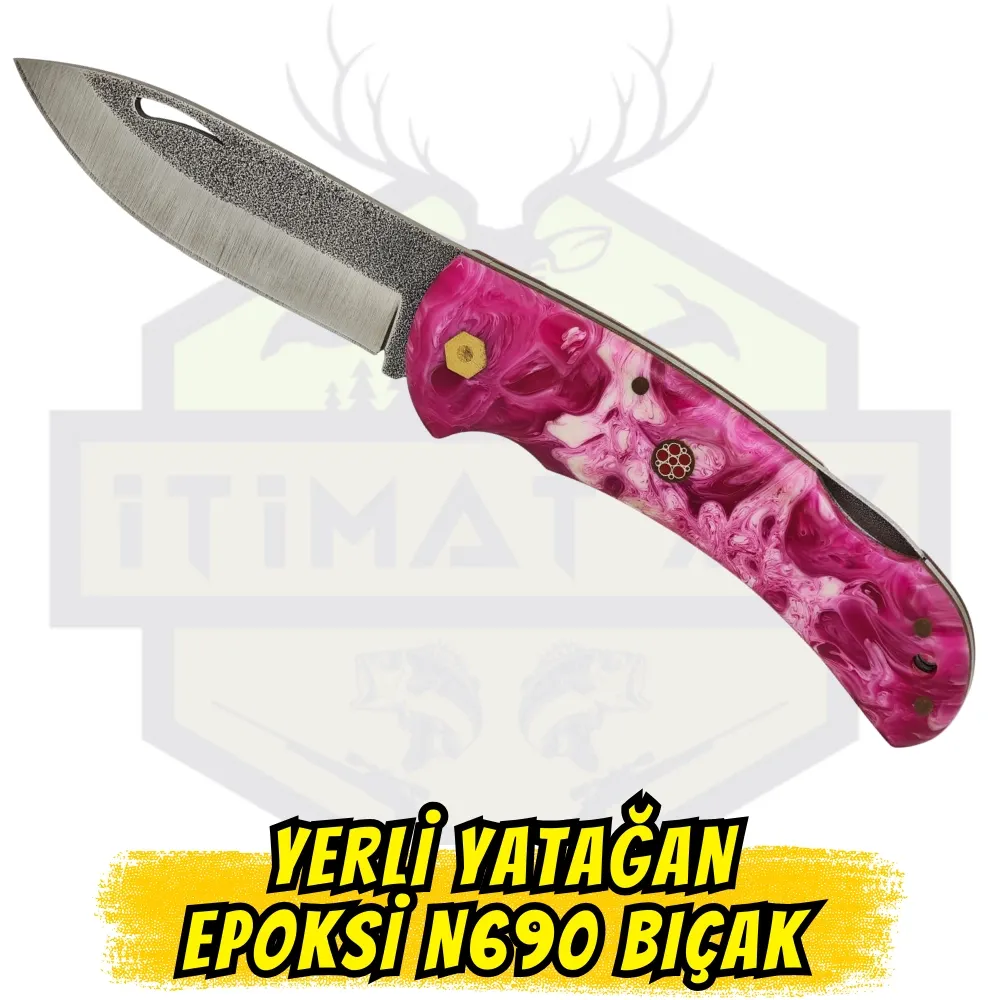 Yerli Yatağan Pembe Epoksi N690 Çakı - Açık Uzunluk 20.5 cm Kapalı 12.5 cm
