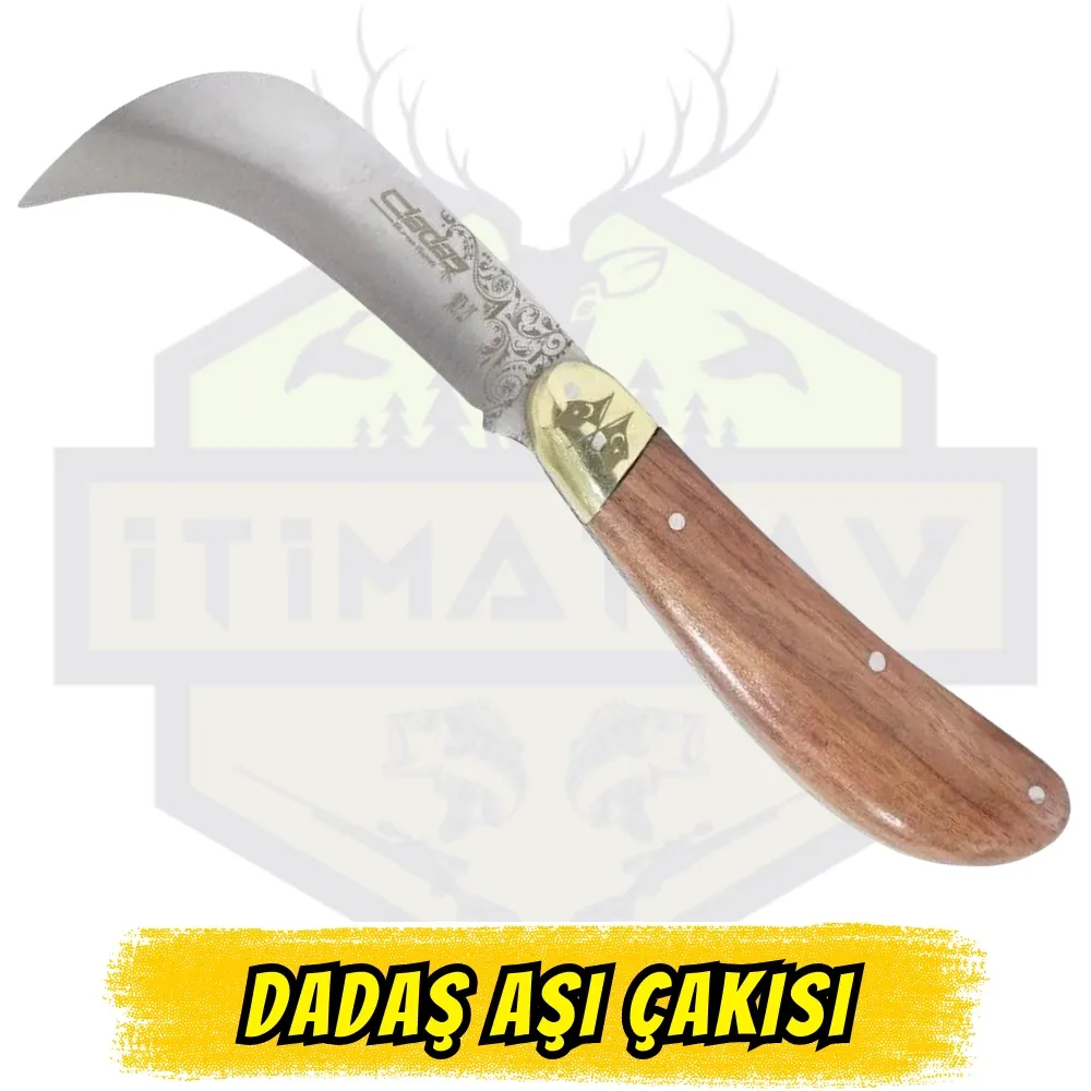 Yerli Aşı Çakısı Eğri Dövme Bıçak Büyük Boy - Ahşap Kabze Paslanmaz Çelik