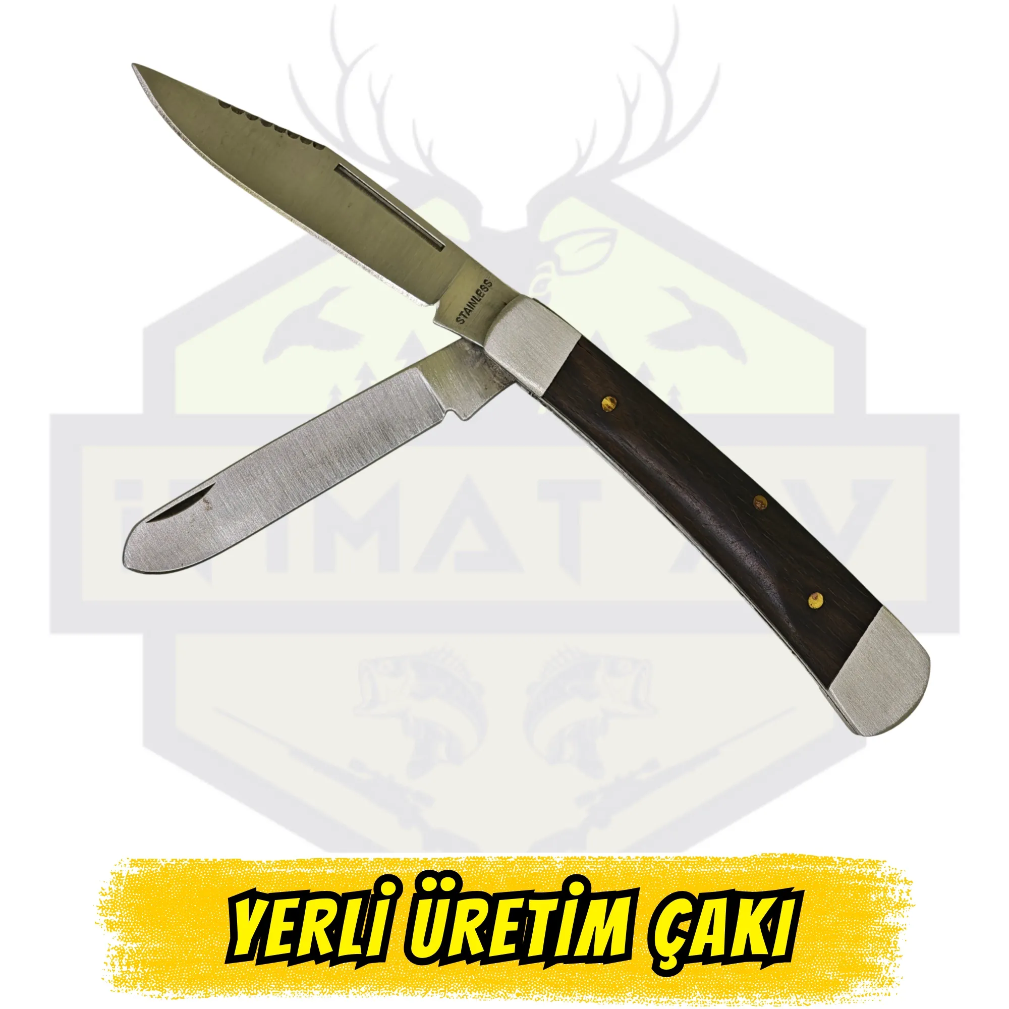 Yerli El Yapımı Çift Bıçaklı Çakı Ahşap Sap - Açık Uzunluk 17.5 cm Kapalı 10 cm