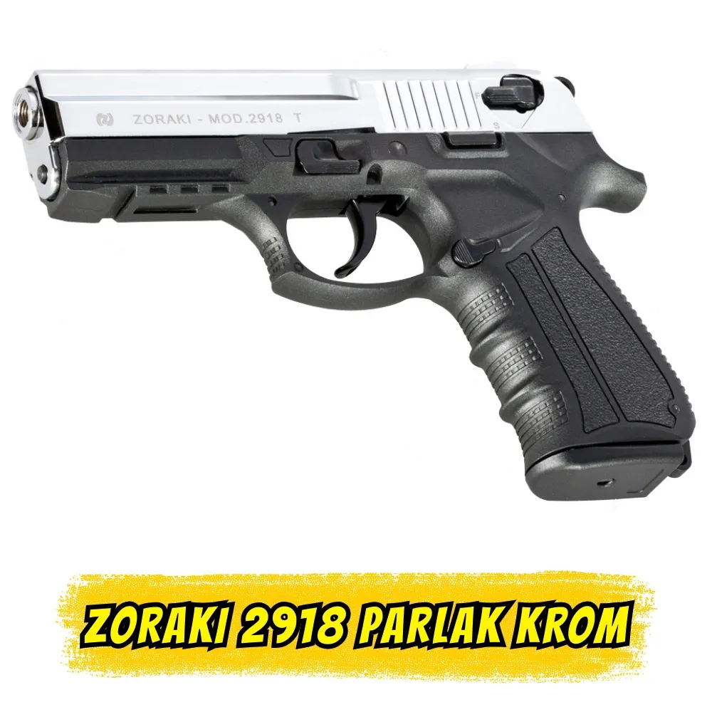 Zoraki 2918 Parlak Krom Kurusıkı Ses Tabancası (18+1 Kapasite)