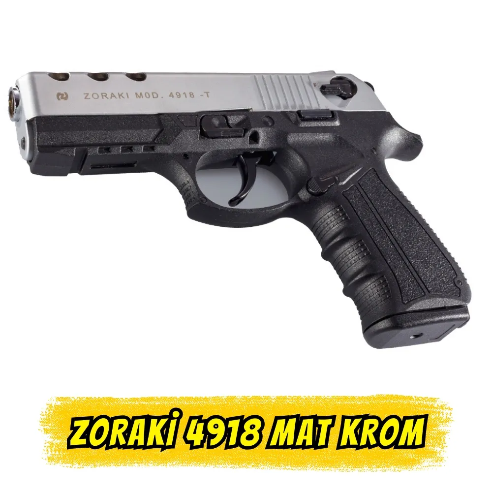 Zoraki 4918 Mat Krom Kurusıkı Ses Tabancası (18+1 Kapasite)
