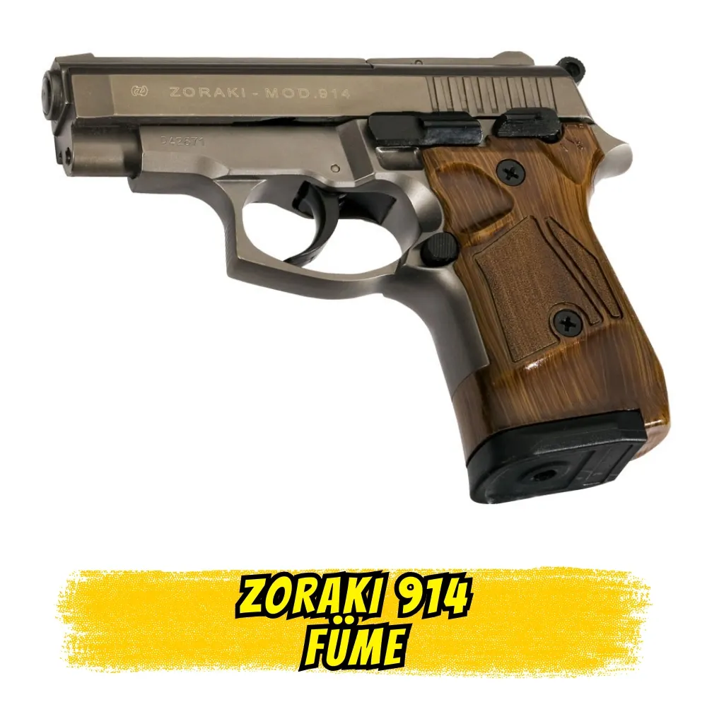 Zoraki 914 Füme Kurusıkı Tabanca (Ahşap Görünümlü Kabze - 14+1 Kapasite)