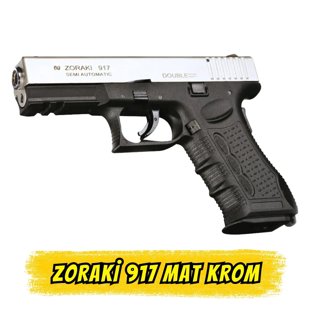 Zoraki 917 Mat Krom Kurusıkı Ses Tabancası (Glock Model - 17+1 Kapasite)