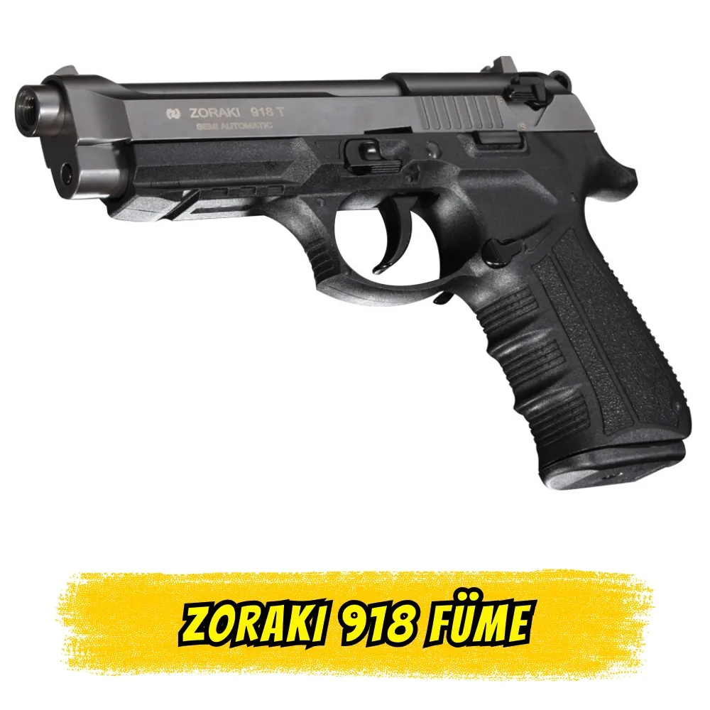 Zoraki 918 Füme Kurusıkı Ses Tabancası (Tam Metal Gövde - 18+1 Kapasite)