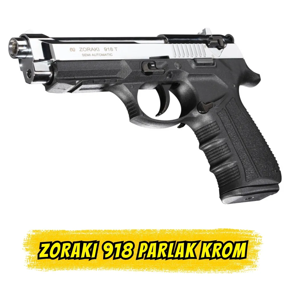 Zoraki 918 Parlak Krom Kurusıkı Ses Tabancası (Tam Metal - 18+1 Kapasite)