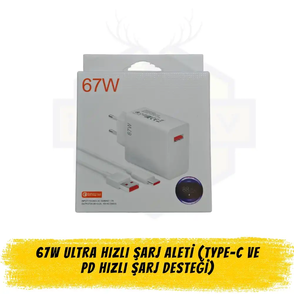 67W Ultra Hızlı Şarj Aleti (Type-C ve PD Hızlı Şarj Desteği)