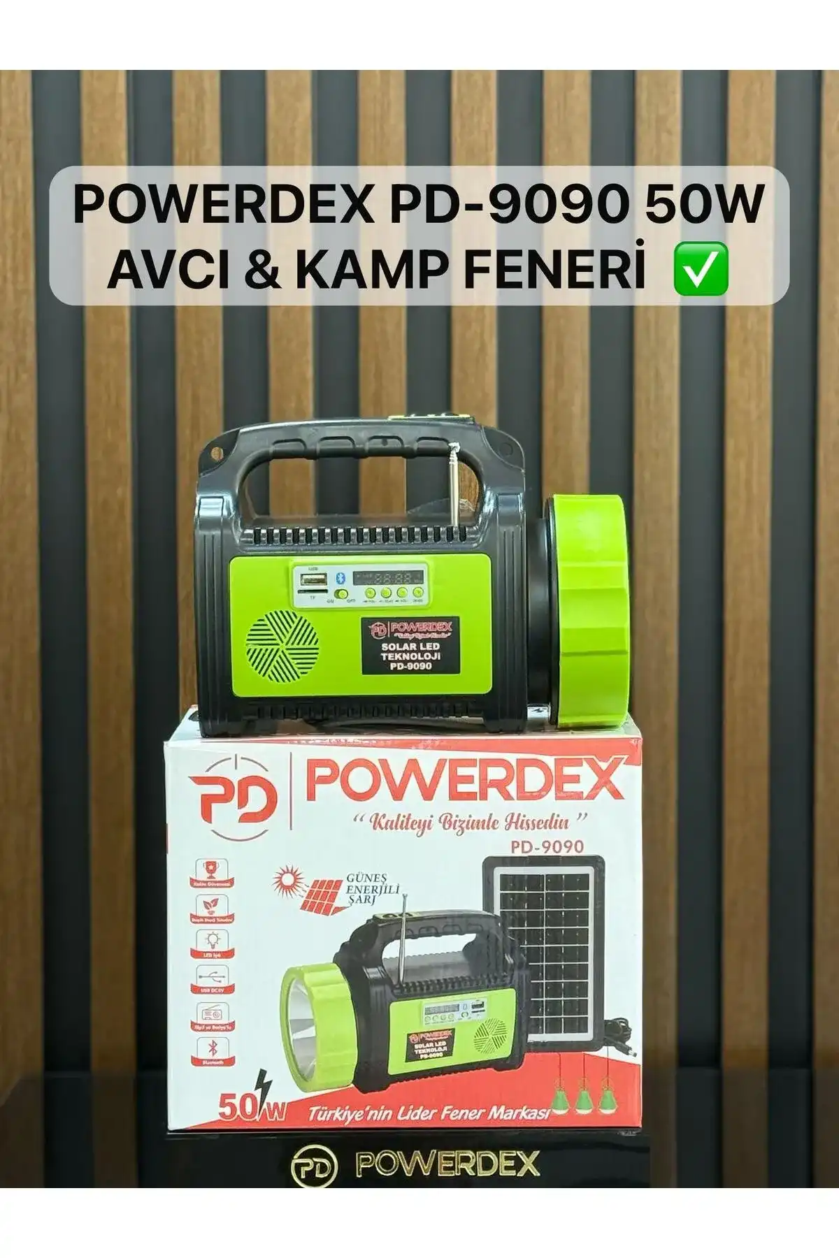 Powerdex PD-9090 Güneş enerjisi ile şarj olabilen radyolu 50W