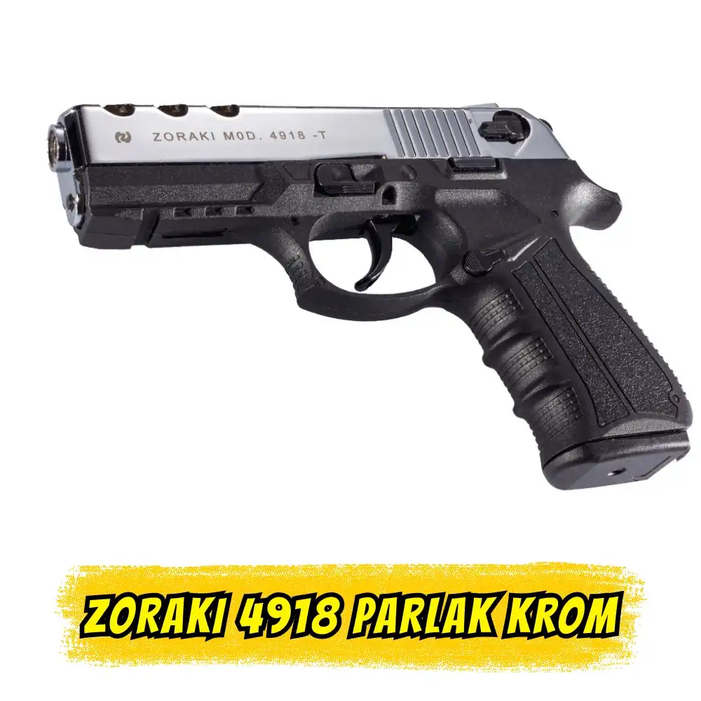 Zoraki 4918 Parlak Krom Kurusıkı Ses Tabancası (18+1 Kapasite)