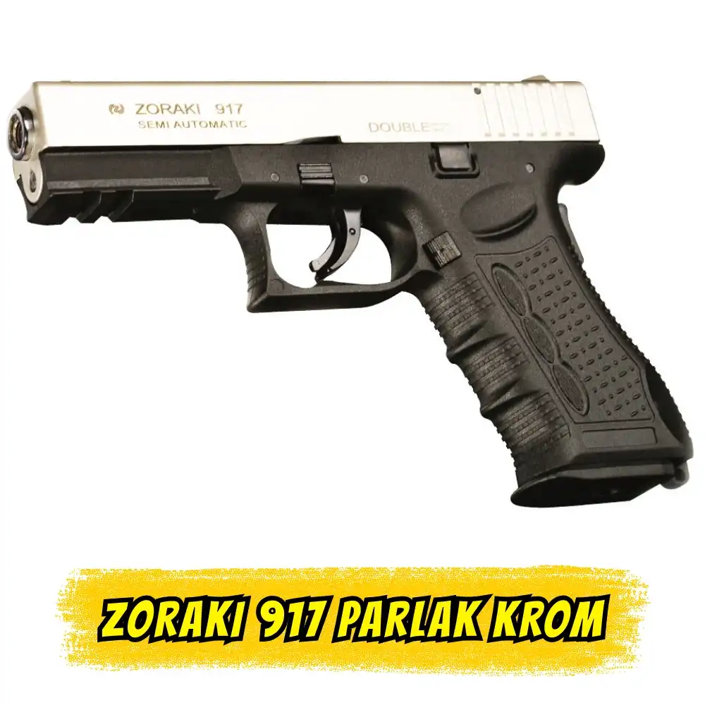 Zoraki 917 Parlak Krom Kurusıkı Ses Tabancası (Glock Model - 17+1 Kapasite)