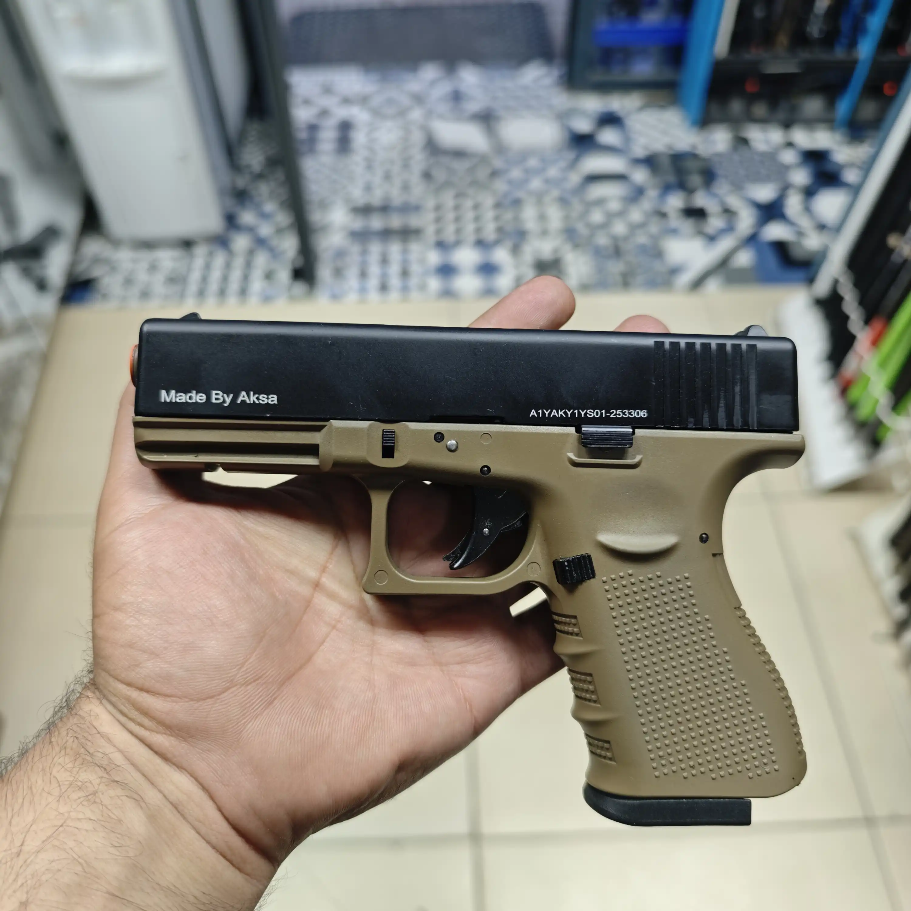 AKSA AK14 KURUSIKI SES TABANCASI KABZE TAN KIZAK SİYAH