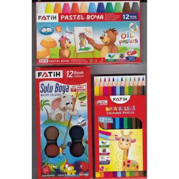 Okul 3 lü Boya Seti -12li Kuru Boya + 12li Pastel Boya + 12li Sulu Boya